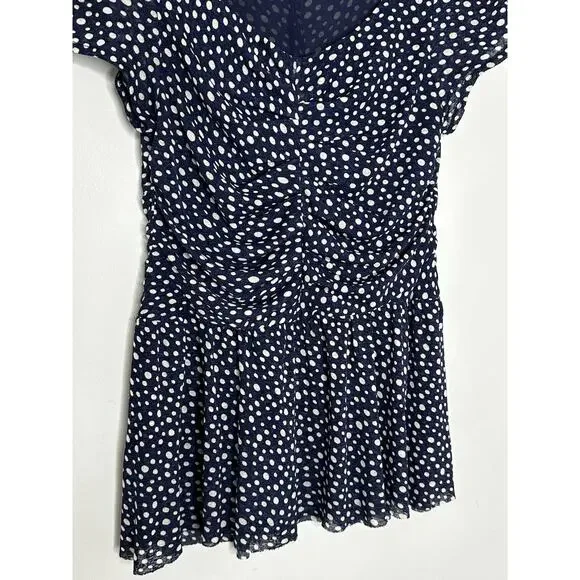Anthropologie Postmark Polka Dot Peplum Top Navy White Size Medium - Picture 3 of 6